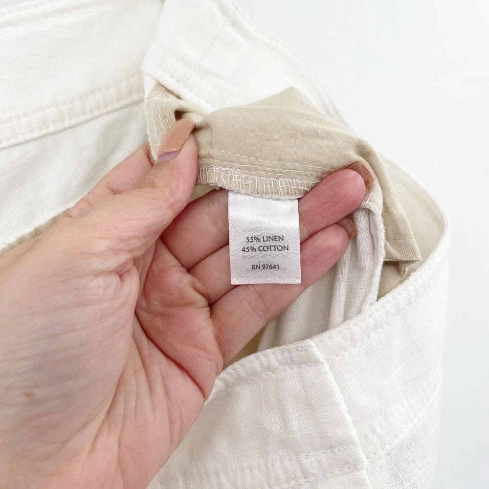 J.Jill Linen Straight Pants Sz 14 White Seamed High Rise Flat Front Pockets‎ NWT